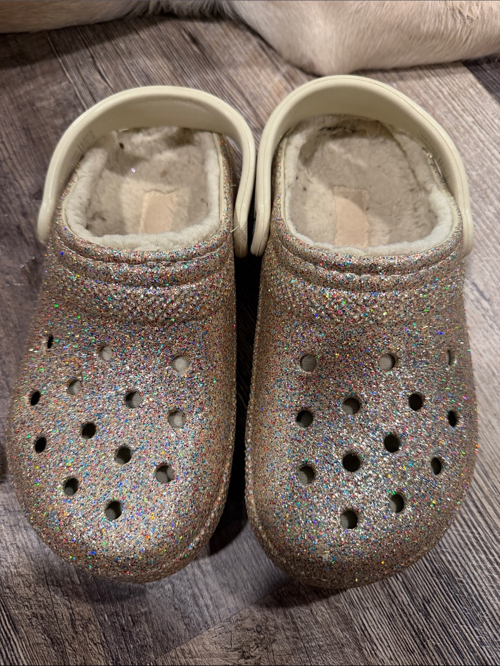CROCS Sparkle Clog in Gold Glitter with Cream Soles